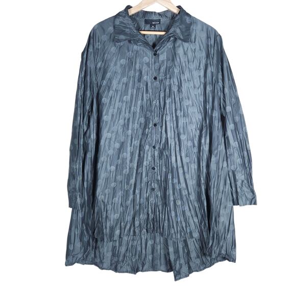 Sun Kim Tops - Sun Kim Tunic Jacket Medium Gray Pleated Polka Dot Button Down Artsy Boho Chic